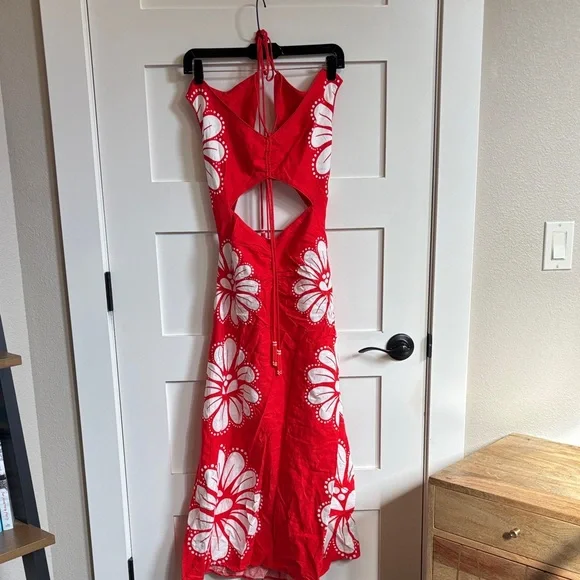 FARM Rio Red and White Floral Midi Dress - Picture 5 of 12